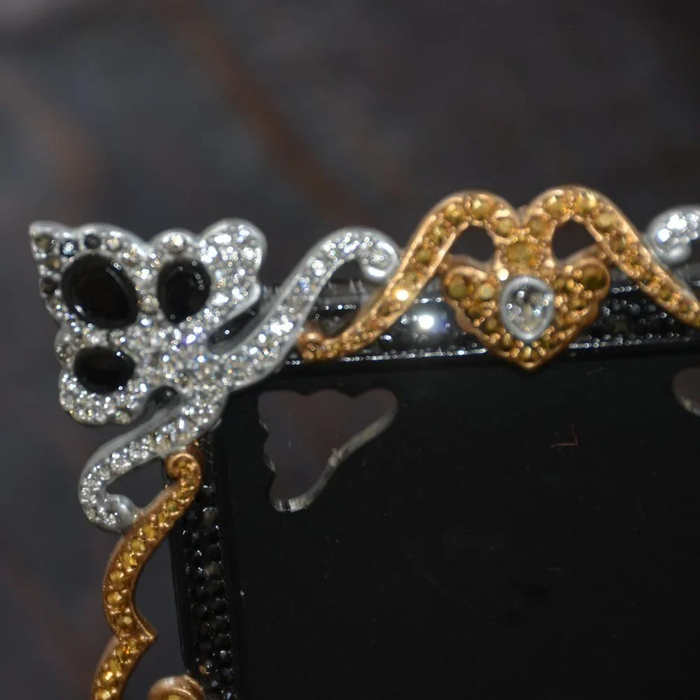 LOVELY RARE JAY STRONGWATER BLACK PAVE TIARA PAISLEY SCROLL CRYSTAL ENAMEL FRAME